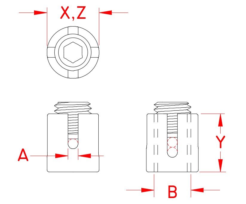 Stainless Steel Cross Wire Clamp - Surface Mount, S0722-0003, S0722-0004, S0722-0005, Line Drawing